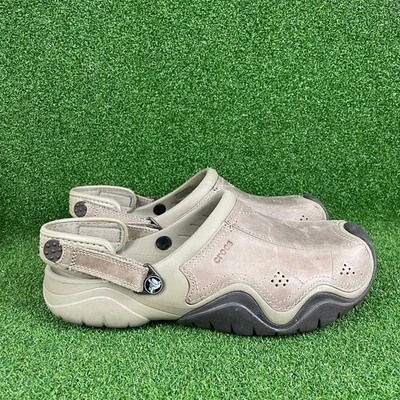 Crocs Mens Beige Slingback Swiftwater Leather Clogs Shoes Sz 11 - Image 1 of 4