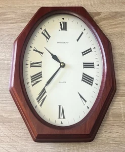 Vintage President Quartz Wall Clock Oval Face Octagonal Mahogany-Look Wood Frame - Picture 1 of 10