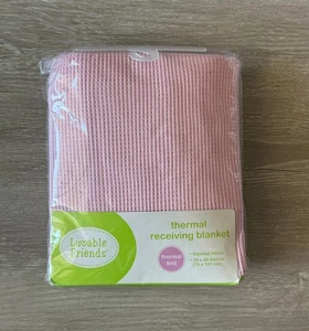 Luvable Friends Pink Thermal Knit Baby Receiving Blanket 30 x 40 Lovey Waffle - Picture 1 of 2