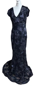 Vestido Betsy And Adam Azul Marino Encaje Lentejuelas Metálicas Talla 12 Forrado - Imagen 1 de 6
