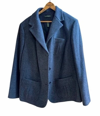 Ralph Lauren 3 Button Blue Wool Lined Women’s Blazer, Size 16W - Image 1 of 4