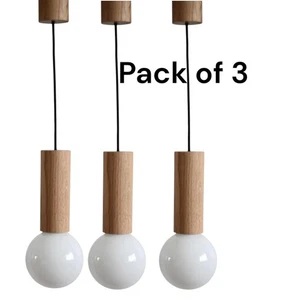Set of 3 Wooden Pendant Lamp for Home Decor Ceiling Lamp for Kitchen Island - Picture 1 of 7