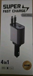 Chargeur Voiture Rétractable Charge Super Rapide 4 en 1 Chargeur Téléphone Voiture Rapide 60W - Photo 1 sur 4