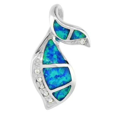 Sterling Silver Leaf Pendant w/ Opal & CZ Stones - Image 1 of 2