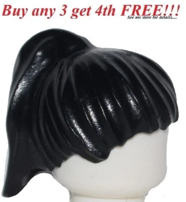 ☀️NEW Lego Minifig Hair Female Girl Black Short with Ponytail Head Gear friends - Image 1 of 4