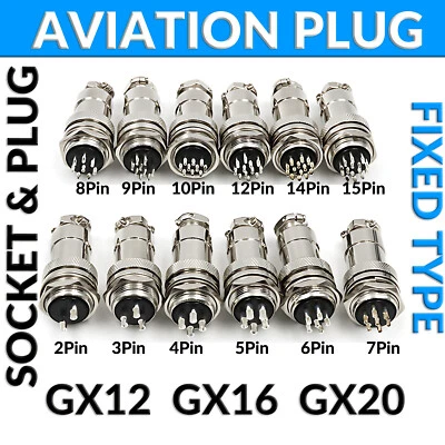 GX12/GX16/GX20 Aviation Plug Fixed Type Metal Plug/Socket Cable Connector 2P-15P - Image 1 of 4