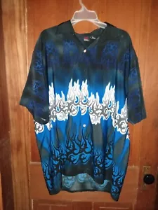 Emergency Exit Shirt Blue Flames Size XL Men's Button Down - Picture 1 of 8
