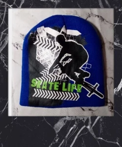 SKATE LIFE Blue Knit Beanie Boys Winter Bicycle BMX, Racing Bike - Picture 1 of 4