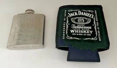 JACK DANIELS 3oz HIP FLASK & CAN COOLER - PUB BAR WHISKEY HOME BOTTLE - Image 1 of 4
