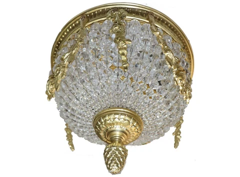 Hand Beaded Antique Replica Crystal Gilded Brass European Flush Mount Chandelier Cover