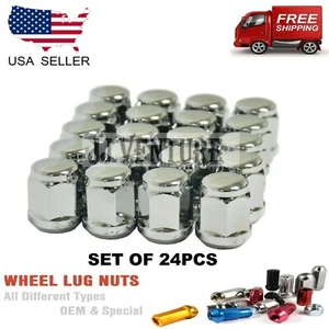 24PCS CHEVY GMC FORD 14X1.5 THREAD CHROME BULGE ACORN LUG NUTS 1.38" TALL - Picture 1 of 3