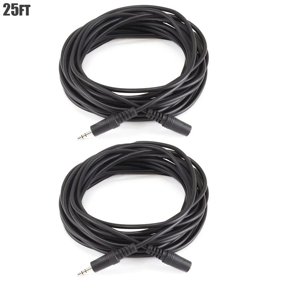 Cable de extensión de audio estéreo macho a hembra de 2 piezas 25 pies 3,5 mm negro Foto 1 de 1