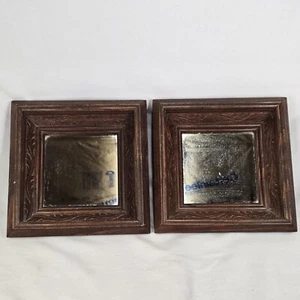 Set of 2 Wall Mounted Small Mirror Dark Wooden Frames 8”x 8”x 2" Thick Border - Picture 1 of 6