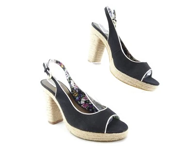 Tahari Barb Negro Lona Alpargata Zapato Yute Plataforma Cuña Talla 9.5 M Foto 1 de 4