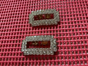 Vintage Art Deco Set 2 Goldtone Rhinestone Dress Shoe Scarf Clips open rectangle - Picture 1 of 8