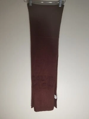 Bufanda bordada marrón para hombre Calvin Klein 68"x10" nueva sin etiquetas 100 % acrílico Foto 1 de 4
