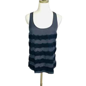A.L.C. Schwarz Spitze gestreift Tank Top Bluse MEDIUM U-Ausschnitt Racerback Seide M - Bild 1 von 5