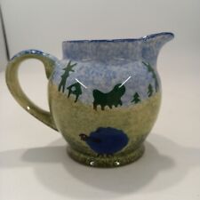 Arthur Wood Spongeware Sheep 1/2 Pint Jug Blue and Green Vintage Ceramic