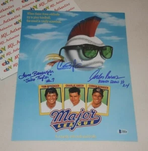 MAJOR LEAGUE CAST CHARLIE SHEEN SIGNED AUTOGRAPHED 11x14 PHOTO BAS COA LOA - Picture 1 of 4