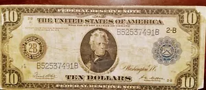 1914 Large $10 Federal Reserve Note New York; ~GOLD Cert.~ 'Horse Blanket' - Picture 1 of 10