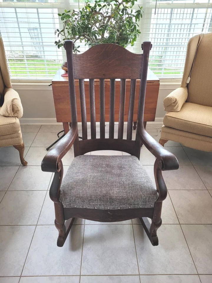 Mecedora Antigua Roble Victoriano Boston Rocker Rara Increíble De Gran Tamaño Foto 1 de 4