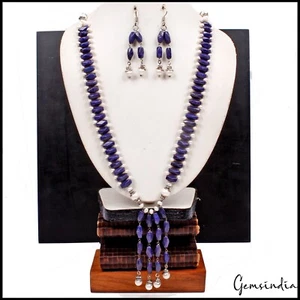 Designer Lapis Lazuli/Pearl Beaded 485 Cts Necklace Women jewelry Set ~ 25" Long - Picture 1 of 6