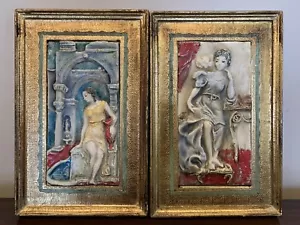 2 Ugo Lucerni / Cecchi Giancarlo Italian Classic Ladies Framed Relief Tiles - Picture 1 of 12