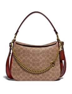 Coach Chain Hobo Leather Bag In Signature Canvas Tan Rust BNWT RRP £350 - Picture 1 of 10