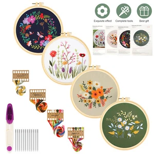 4 Sets Embroidery Starter Kit for Beginners Cross Stitch Stamped DIY Decor Craft - Picture 1 of 10