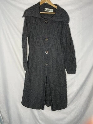 Aran Crafts Gray Sweater Irish Fisherman Cable Merino Wool Long Duster L Women - Image 1 of 4