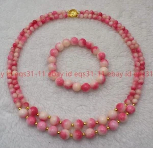 Charming 6-10mm Honey Peach Jade Round Gemstone Beads Necklace Bracelet Set - Picture 1 of 15