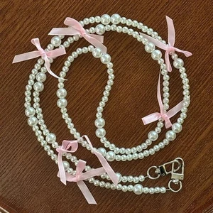Bag Accessory Wallet Necklace Chain Pearl Bowknot Phone Lanyard Bag - Photo 1 sur 11
