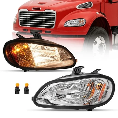Chrome Headlights Headlamps Left & Right Pair Set For Freightliner M-2 M2  03-18 - Image 1 of 4