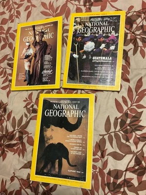 National Geographic 3 Magazine Lot 1989 Elephant Talk Guatemala Colonial Issues Foto 1 de 4