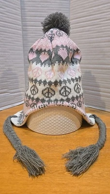 Sombrero de invierno con borlas Peace Sign Hippy Boho Gorpcore  Foto 1 de 4