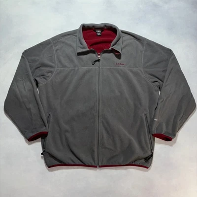 Vintage LL Bean Full Zip Fleece Jacket Men's 2XL Gray Red Polartec Outdoor 90's - Image 1 of 4