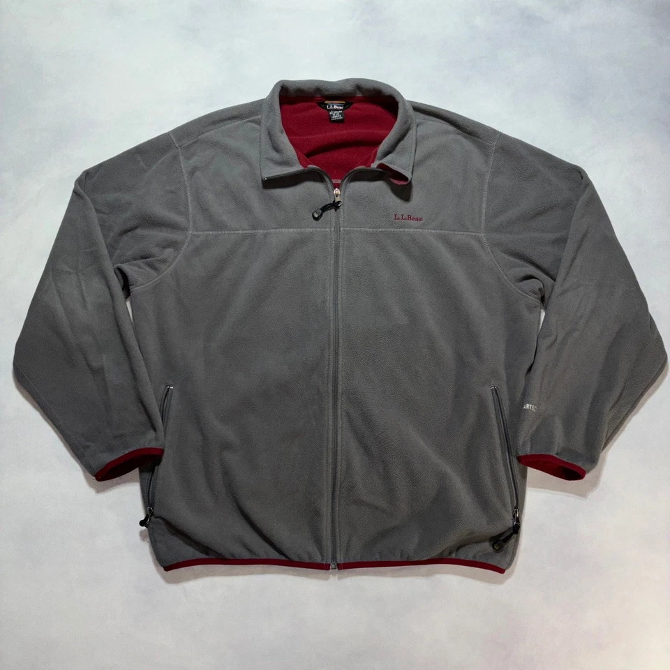 Vintage LL Bean Full Zip Fleece Jacket Men's 2XL Gray Red Polartec Outdoor 90's - Image 1 of 4