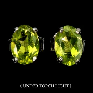 925 Sterling Silver Earrings Oval Peridot 7x5mm Natural Gemstone Jewelry - Picture 1 of 14