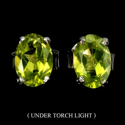 925 Sterling Silver Earrings Oval Peridot 7x5mm Natural Gemstone Jewelry - Image 1 of 4