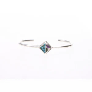 Vintage Sterling Silver Inlay Cuff Bracelet – Turquoise Geometric Bracelet - Picture 1 of 4