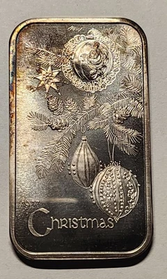 Barra de arte de plata vintage de 1 oz 1977 Madison Mint Navidad Foto 1 de 2