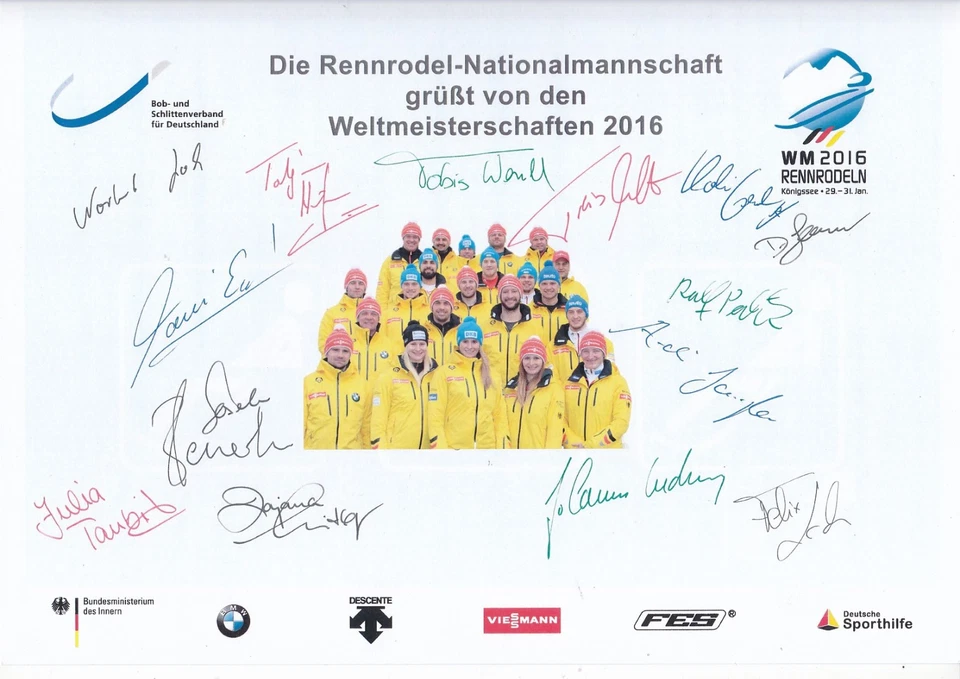 Dt. Rennrodel-Nationalteam - WM 2016, 14 Originalunterschriften! - Bild 1 von 1