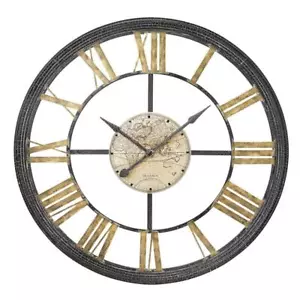 Orologio da parete Bulova Oversize Numerico Romano Quarzo Multistep Metallo Cornice Oro Vetro - Foto 1 di 2