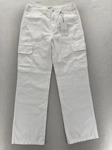 Zara Baggy Cargo Pants Women's 8 White Relaxed Straight Leg High Rise Skater NWT - Picture 1 of 14