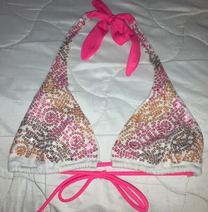 Victoria’s Secret White & Pink Sequin Bikini Top - No Padding - M - Picture 1 of 4