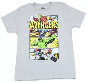 The Avengers Adult New T-Shirt - 4 Character Action Box Under Name Pic - Picture 1 of 1
