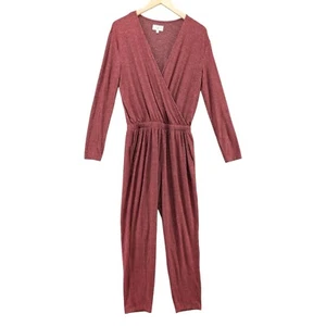 Lou Grey Crossover Jumpsuit Womens Red Heathered Long Sleeve Pockets Size S - Picture 1 of 10