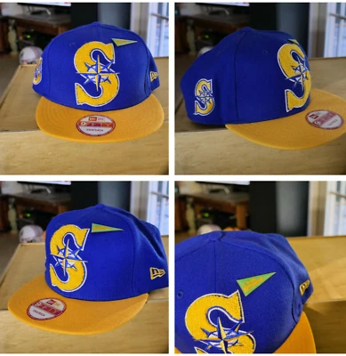 Seattle Mariners Cap & VINTAGE PIN MLB New Era ADJUSTABLE Snap Hat Men Size - Image 1 of 4