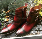 Handmade Men's Leather Maroon Two Tone Cap Toe Patina High Ankle Boots-627