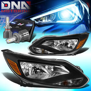 FOR 2012-2014 FORD FOCUS MKIII SIGNAL HEADLIGHT LAMPS W/LED KIT+COOL FAN BLACK